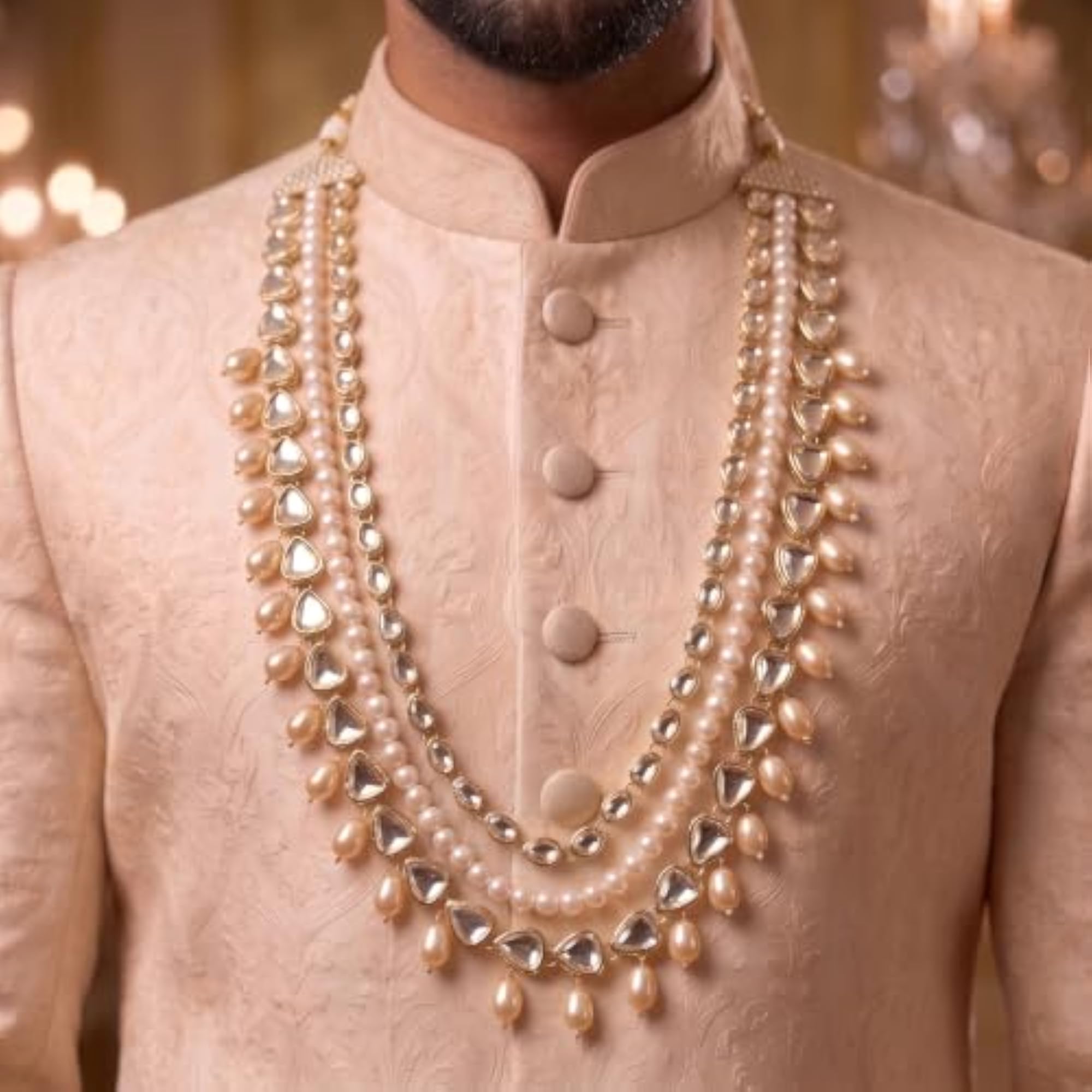 Men's Royal Kundan & Pearl Dulha Mala for Sherwani